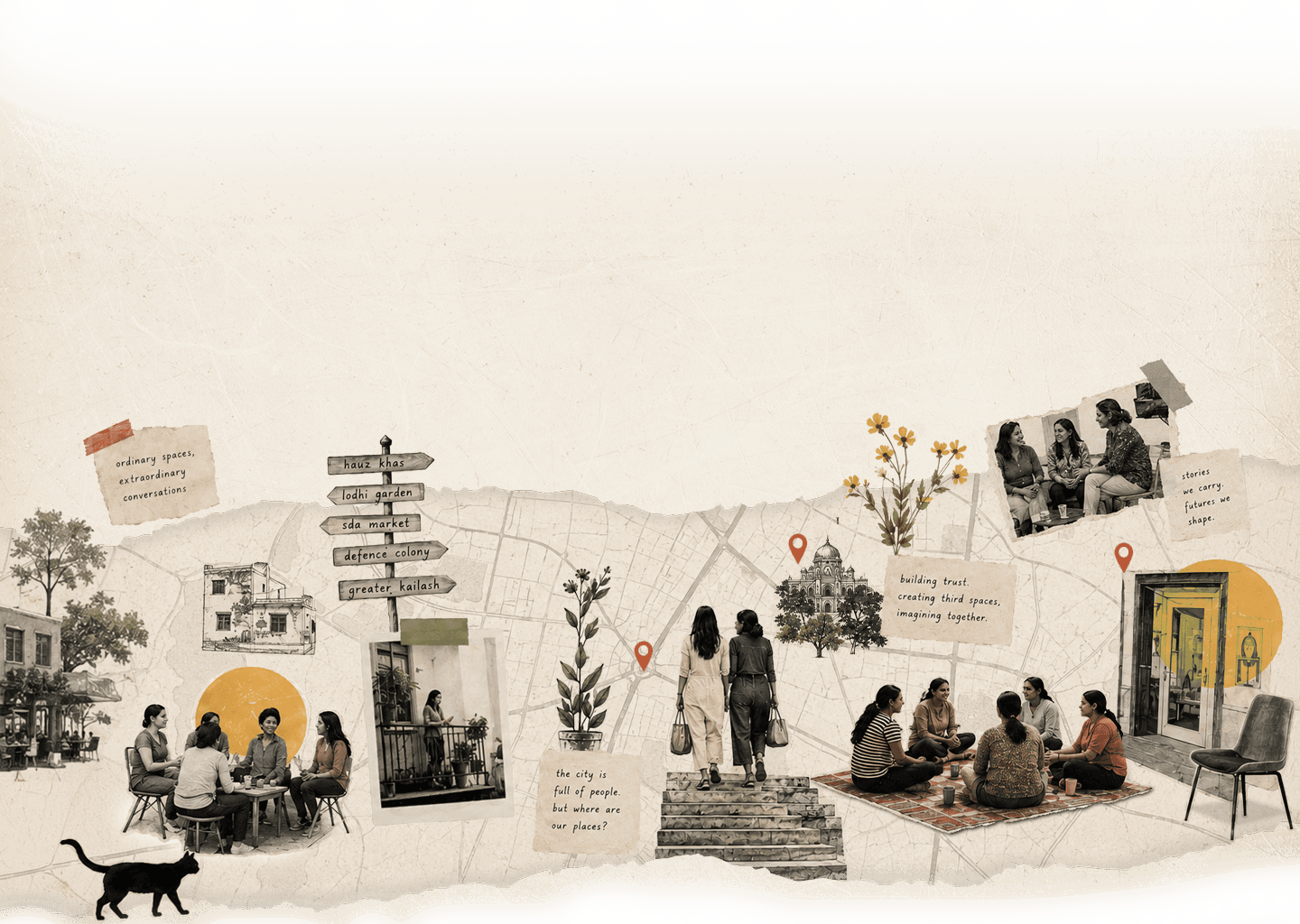 Artistic map illustration of Delhi neighbourhoods